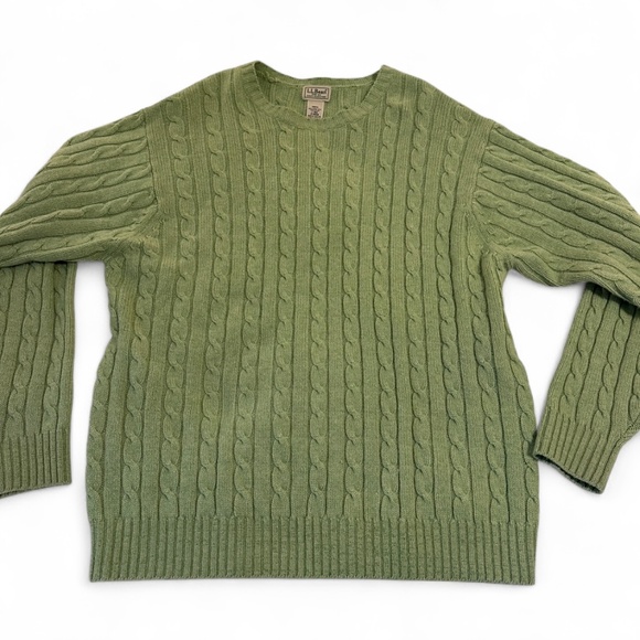 L. L. Bean Men's Wool Blend Cable Knit Sweater Olive Green Size Large Fisherman - Picture 1 of 7